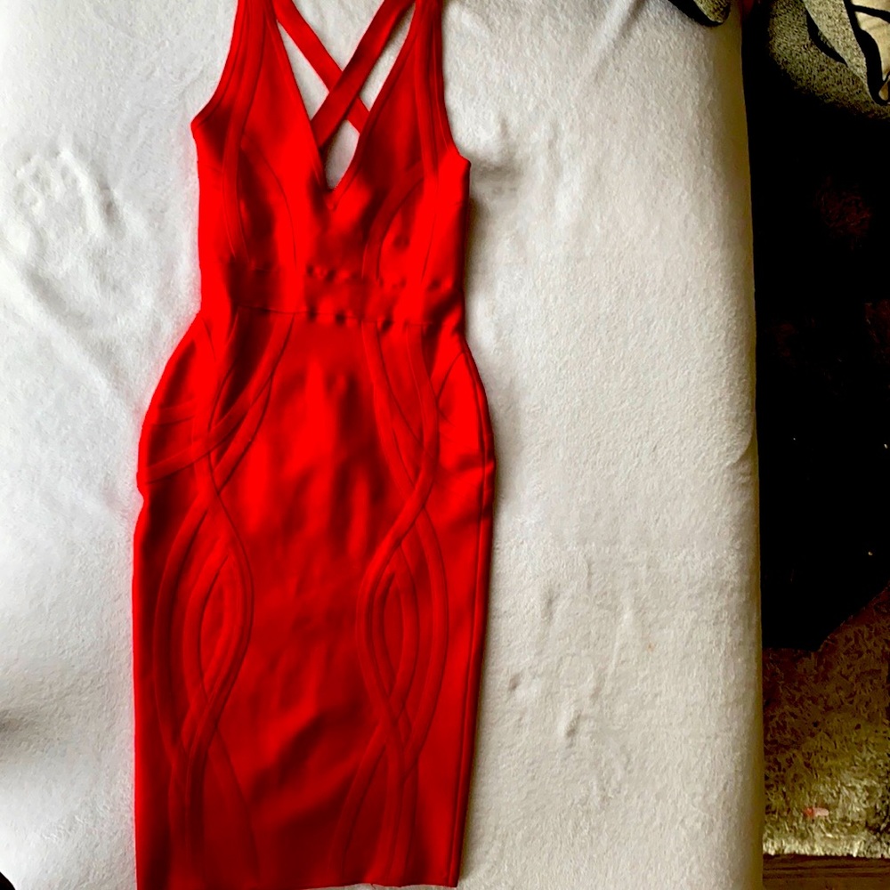 House Of CB ‘CICI' RED DEEP V PLUNGE BANDAGE DRESS